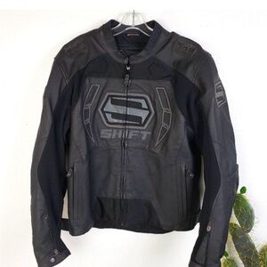 SHIFT Motorcycle Leather Jacket Gear Kevlar Protection size XL Black